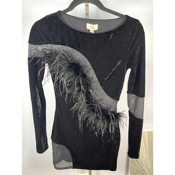 Camila Coelho Florence Long Sleeve Feather Mesh Bodycon Mini Dress Size XXS - Picture 3 of 7